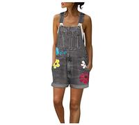 Denim Dungarees Women's Short Oversize Dungarees Jeans Loose 90s Jeans Summer Short Denim Dungarees Flower Jumpsuit Vintage Loose Fit Trouser Suit Bib Trousers Summer Shorts Denim Overalls, gray, XXXL