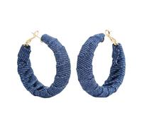 Denim Earrings for Women Lightweight Chunky Hoop Wrapped Blue Jean Jewelry Trendy Statement Accessories Navy Casual Fashion Big Round Vintage Apparel Gifts