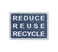 Denim ECO Patch Reduce Reuse Recycle - Made from Recycled Jeans, White - Heat-Activated Adhesive/Iron-on Backing - Embroidered Badge/Patch
