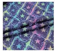 Denim Fabric Diamond Checker Washed Denim Fabrics Star Pattern Worn Out Jeans Fabric DIY Clothes Bags Handcrafts Sewing Fabric(Deep Blue)