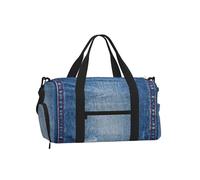 Denim Fabric Tag Sports Duffel Bag with Shoe Compartment-Lightweight Gym Weekender for Men Women, Waterproof Travel Tote with Wet Pocket