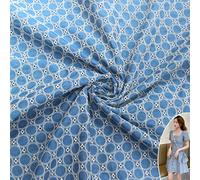 Denim fabric Thin Denim Fabric Light Blue Geometric Pattern Embroidery Fabric 100% Cotton Garment Sewing Fabric For DIY Coat Shorts Skirt Dress Crafts And Home Decoration(Size:1.55x2.5m/61x98in)