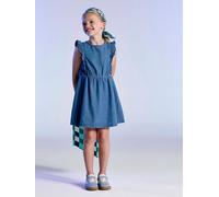 Denim frill dress for girls stone