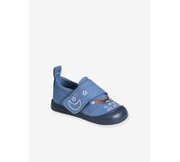 Denim Indoor Shoes with Hook-and-Loop Strap, for Babies printed blue