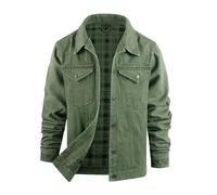 Denim Jacket for Men Practical Cross-Country Jacket Checked Lining Jeans Jacket Outdoor Denim Work Jacket Durable Comfortable and Powerful Casual Jacket Vintage Urban Casual Men's Jackets, Green, M