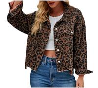 Denim Jacket for Women Leopard Print Denim Jackets Long Sleeve Button Down Lapel Jackets Loose Shacket Jean Coat Boyfriend Y2k Smart Elegant Club Party Going Out Streewear
