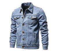 Denim Jacket Men Clearance Western Style Outerwear Long Sleeve Casual Wear Loose Fit Lightweight Outdoor Top Button Down Jean Coat Classic Vintage Washed Cowboy Denim Jackets UK Plus Size M-5XL