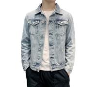 Denim Jacket Men Hole Retro Motorcycle Basic Coat Streetwear Hip Hop Bomber Jacket Cowboy Men's Jean Jacket (Blue,X-Large)