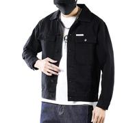 Denim Jacket, Men’S Distressed Frayed Denim Shirt Jacket Regular Fit Button Shirt Vintage Washed Jean Trucker Jacket Retro Quilted Pockets Cargo Jeansjacke Outwear S-3Xl,Black,3Xl