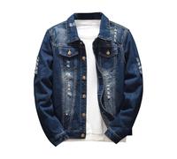 Denim Jacket Mens Classic Trucker Denim Jackets Winter Coat Button Down Shirts Ripped Jean Jacket Casual Solid Color Vintage Cowboy Outerwear Loose Fit Lapel Collar Coat with Pockets M-5XL
