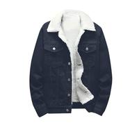 Denim Jacket Mens Fleece Button down Coat Crewneck Jumper, Plush Autumn Winter Coat Multi-pocket Cowboy Coats, Casual Outwear Sherpa Top Fleece Lined Streetwear Cozy Casual Workwear