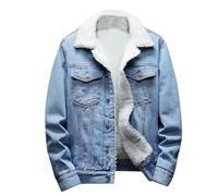 Denim Jacket Mens Fleece Button down Coat Crewneck Jumper, Plush Autumn Winter Coat Multi-pocket Cowboy Coats, Casual Outwear Sherpa Top Fleece Lined Streetwear Cozy Casual Workwear