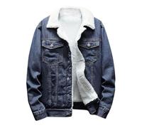Denim Jacket Mens Fleece Button down Coat Crewneck Jumper, Plush Autumn Winter Coat Multi-pocket Cowboy Coats, Casual Outwear Sherpa Top Fleece Lined Streetwear Cozy Casual Workwear