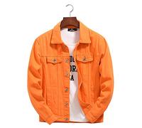 Denim Jacket Mens, Ripped Denim Jacket Men Trucker Denim Jacket Regular Fit Vintage Western Cowboy Jacket, Orange Button Lapel Retro Jeansjacke Cardigan Outwear Coat Plus Size S - 2Xl,M