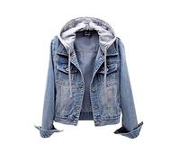 Denim Jacket with Hood Women's Large Sizes: Jeans Jackets for Women Oversize Denim Jacket Long Sleeve Sweat Jacket with Drawstring Hooded Jacket Autumn Transition Jacket Lightweight Summer Jacket Coat