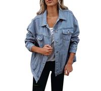 Denim Jacket Women, Jean Jackets for Women Uk Long Sleeve Button Down Notched Lapel Jean Coat Work Office with Pockets Jean Shacket Ladies Coats and Jackets Lightweight Outerwear