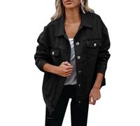 Denim Jacket Women, Jean Jackets for Women Uk Long Sleeve Button Down Notched Lapel Jean Coat Work Office with Pockets Shacket Womens Sport Jacket Autumn Workwear Travel Streetwear
