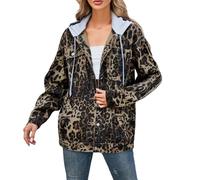 Denim Jacket Women's Oversize Stretch Long Jeans Jacket with Pocket Women's Jacket Hiking Jacket with Hood Autumn Spring Thin College Jacket Girls Aviator Jacket Women's Jacket, coffee, XL