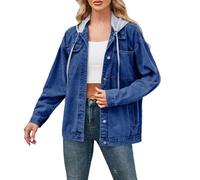 Denim Jacket Women's Oversize Stretch Long Jeans Jacket with Pocket Women's Jacket Hiking Jacket with Hood Autumn Spring Thin College Jacket Girls Aviator Jacket Women's Jacket, darkblue, L