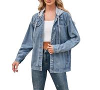 Denim Jacket Women's Oversize Stretch Long Jeans Jacket with Pocket Women's Jacket Hiking Jacket with Hood Autumn Spring Thin College Jacket Girls Aviator Jacket Women's Jacket, sky blue, XL