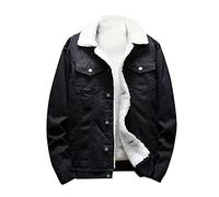 Denim Jackets for Men UK Fleece Lined Western Cowboy Coat Slim Fit Sherpa Thicken Winter Trucker Jeans Outwear Button Down Long Sleeve Plus Size Collar Lapel Cargo Jean Jacket