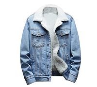 Denim Jackets for Men UK Fleece Lined Western Cowboy Coat Slim Fit Sherpa Thicken Winter Trucker Jeans Outwear Button Down Long Sleeve Plus Size Collar Lapel Cargo Jean Jacket
