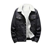 Denim Jackets for Men UK Fleece Lined Western Cowboy Coat Slim Fit Sherpa Thicken Winter Trucker Jeans Outwear Button Down Long Sleeve Plus Size Collar Lapel Cargo Jean Jacket