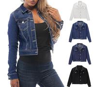 Denim Jackets for Women Elegant Short Denim Jacket Large Size Lightweight Summer Jacket Long Sleeve Transition Jackets Denim Jacket Spring Transition Coat Denim Jacket Women Jeans Jackets with Pocket