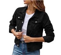 Denim Jackets for Women UK Casual Slim-Fit Long Sleeve Lapel Collared Jacket with Pockets Classic Button Down Jean Cropped Shirts Shacket Outerwear Warehouse Black