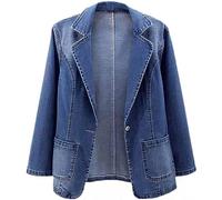 Denim Jackets for Women UK Formal Stretch Vintage Wash Coat Long Sleeve One Button Jacket with Pockets Boyfriend Jean Jacket Casual Autumn Jean Blazer Outerwear