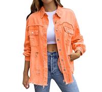 Denim Jackets for Women Uk, Jean Jackets for Women Uk Long Sleeve Button Down Notched Lapel Jean Coat Work Office with Pockets Shacket Womens Sport Jacket Lightweight Outerwear