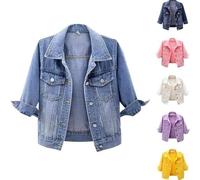 Denim Jackets for Women UK Womens Cropped Denim Jacket Casual Basic Lapel Button Down Coats Stretchy Fitted Summer Jackets for Women Short Lightweight Jean Shacket with Pockets