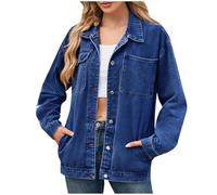 Denim Jackets Women Basic Solid Color Button Down Jacket Blouses Casual Slim Fit Jacket Long Sleeve Lapel Jackets Coat Ladies Western Trucker Jean Jackets Vintage Distressed Wash Jackets Streetwear