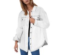 Denim Jackets Women Cropped, Jean Jackets for Women Uk Long Sleeve Button Down Notched Lapel Jean Coat Work Office with Pockets Jean Shacket Personalized Jean Jacket Fashion Streetwear