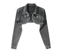 BROLEO Denim Jacket – Cropped Distressed Trucker Bolero, Stretch Tailored Black XL