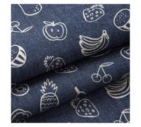 Denim Jeans Fabric, Cotton Printed Denim Fabric Clover Star Polka Dots Stripe Multicolor 0.5m x 1.5m(Fruit Blue)