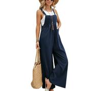 Denim Jumpsuit Women'S Casual Solid Color Button Loose Plus Size Jumpsuit Female Straight Leg Pants-Blue1-Xl
