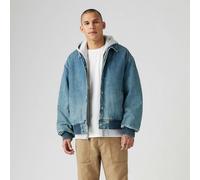 Denim Lined Bomber Jacket with Button Fastening blue