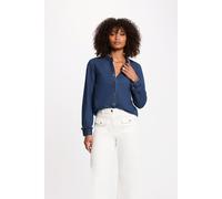 Denim Mandarin Collar Blouse Untreated Blue