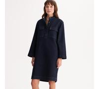 Denim Mid-Length Dress with Long Sleeves Untreated Blue