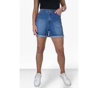 Paulo Due Ladies High Waist Non-Stretch Denim Mom Shorts - 100% Cotton Summer Shorts with Rolled Hem Mid Blue Faded 10-22 (18)