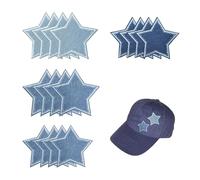Denim Patches for Jeans Repair, Iron On Patches, 16Pcs Washable Denim Star Repair Patch Set with Strong Adhesive Heat Application for Clothing DIY Fixing Decorative Use on Jeans Jackets Bags Crafts