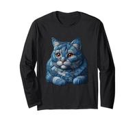 Denim Patchwork Cat Cute Creative Animal Long Sleeve T-Shirt