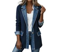 Denim Patchwork Jackets Women Lapel Collared Long Sleeve Cardigan Thin Coat | Button Down Loose Casual Jackets Vintage Denim Trim Jackets Outdoor Walking Streetwear Autumn Winter Fashion Clothes