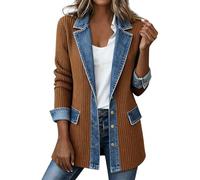 Denim Patchwork Jackets Women Lapel Collared Long Sleeve Cardigan Thin Coat | Button Down Loose Casual Jackets Vintage Denim Trim Jackets Outdoor Walking Streetwear Autumn Winter Fashion Clothes