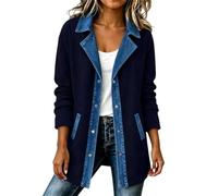Denim Patchwork Jackets Women Lapel Collared Long Sleeve Cardigan Thin Coat | Button Down Loose Casual Jackets Vintage Denim Trim Jackets Outdoor Walking Streetwear Autumn Winter Fashion Clothes
