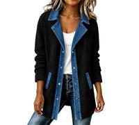 Denim Patchwork Jackets Women Lapel Collared Long Sleeve Cardigan Thin Coat | Button Down Loose Casual Jackets Vintage Denim Trim Jackets Outdoor Walking Streetwear Autumn Winter Fashion Clothes