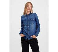 VERO MODA Women's Vmmaria LS Denim Slim Shirt Mix New Noos Blouse, Medium Blue (Medium Blue Denim), L