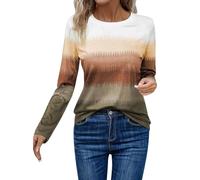 Denim Shirt Women Women's T Shirt with Color Blocking Printing Daily Casual Long Sleeved Round Neck Spring and Autumn Ling Sleeve Shirt (Brown, M)