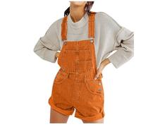 Denim Short Jumpsuits for Women UK Adjustable Strap Retro Button Down Jumpsuits Casual Sleeveless Dungaree Shorts with Double Pockets Baggy Bib Overalls Roll Up Short Jeans